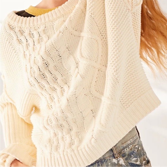 Free People Dream Cable Knit Sweater | Oversized Cream Cozy Boho - Picture 11 of 13